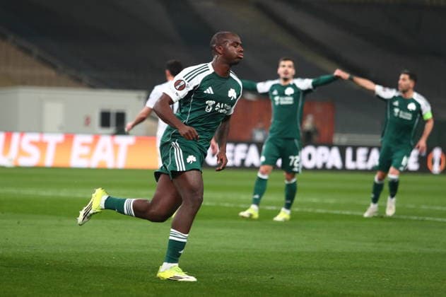 UEFA Europa League - Panathinaikos FC vs Victoria Plzen - Andreas Tetteh of Panathinaikos FC celebrate after scoring the 1-1 during the UEFA Europa League Play-Offs 1st leg soccer match between Panathinaikos FC and Victoria Plzen in Olympic Athletic Center of Athens Spyros Louis , Athens, Greece, on 19 February 2026. IMAGO ONE INCH PRODUCTIONS ATHENS GREECE Copyright: xONExINCHxPRODUCTIONSx 6861990