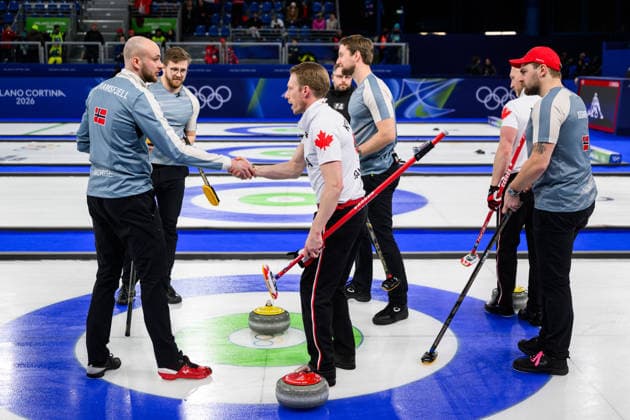 260219 Magnus Ramsfjell of Norway and Marc Kennedy of Canada after a men s semifinal curling match between Canada and Norway during day 13 of the 2026 Winter Olympics on February 19, 2026 in Cortina. Photo: Jon Olav Nesvold BILDBYRAN COP 217 JE0125 curling Olympic Games, Olympische Spiele, Olympia, OS olympics winter olympics os ol olympiska spel vinter-os olympiske leker milano cortina 2026 milan cortina 2026 milano cortina 2026 olympic games milano cortina 2026 winter olympic games milano cortina-os milano cortina-ol vinter-ol 13 bbeng kanada canada norge norway *** 260219 Magnus Ramsfjell of Norway and Marc Kennedy of Canada after a men s semifinal curling match between Canada and Norway during day 13 of the 2026 Winter Olympics on February 19, 2026 in Cortina Photo Jon Olav Nesvold BILDBYRAN COP 217 JE0125 curling olympic games olympics winter olympics os ol olympiska spel vinter os olympiske leker milano cortina 2026 milan cortina 2026 milano cortina 2026 olympic games milano cortina 2026 winter olympic games milano cortina os milano cortina ol vinter ol 13 bbeng kanada canada norge norway  Copyright: JONxOLAVxNESVOLD BB260219JE009