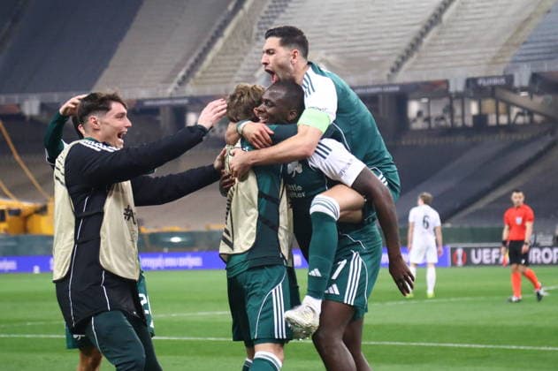 UEFA Europa League - Panathinaikos FC vs Victoria Plzen - Andreas Tetteh of Panathinaikos FC celebrate after scoring the 2-1 during the UEFA Europa League Play-Offs 1st leg soccer match between Panathinaikos FC and Victoria Plzen in Olympic Athletic Center of Athens Spyros Louis , Athens, Greece, on 19 February 2026. IMAGO ONE INCH PRODUCTIONS ATHENS GREECE Copyright: xONExINCHxPRODUCTIONSx 6862054