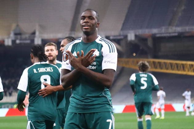 UEFA Europa League - Panathinaikos FC vs Victoria Plzen - Andreas Tetteh of Panathinaikos FC celebrate after scoring the 2-1 during the UEFA Europa League Play-Offs 1st leg soccer match between Panathinaikos FC and Victoria Plzen in Olympic Athletic Center of Athens Spyros Louis , Athens, Greece, on 19 February 2026. IMAGO ONE INCH PRODUCTIONS ATHENS GREECE Copyright: xONExINCHxPRODUCTIONSx 6862048