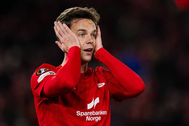 260219 Felix Horn Myhre of Brann looks dejected during the UEFA Europa League football match between Brann and Bologna on February 19, 2026 in Bergen Photo Marius Simensen BILDBYRAN COP 238 MM0056 bbeng bologna brann depp football fotball fotboll soccer uefa europa league  Copyright: MARIUSxSIMENSEN BB260219ZR100