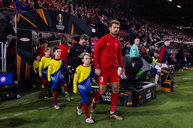 260219 Fredrik Pallesen of Brann ahead of the UEFA Europa League football match between Brann and Bologna on February 19, 2026 in Bergen Photo Marius Simensen BILDBYRAN COP 238 MM0056 bbeng bologna brann football fotball fotboll soccer uefa europa league  Copyright: MARIUSxSIMENSEN BB260219ZA111