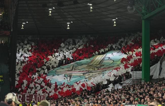 VFB Stuttgart fans. Celtic v Stuttgart, UEFA Europa League, Knockout Round Play Offs, First Leg, Football, Celtic Park, Glasgow, Scotland, UK - 19 Feb 2026Glasgow Celtic Park Scotland United Kingdom EDITORIAL USE ONLY No use with unauthorised audio, video, data, fixture lists, club league logos or live services. Online in-match use limited to 120 images, no video emulation. No use in betting, games or single club league player publications. Copyright: xStuartxWallace Shutterstockx 16674319bu
