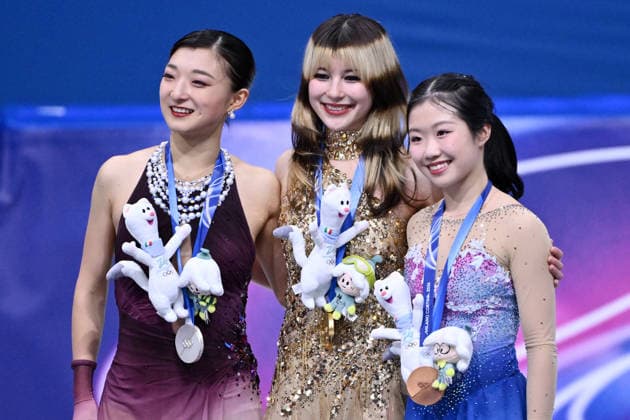Rg Milano 19 02 2026 - Olimpiadi Milano Cortina 2026 Figure Woman Free Skating foto Image nella foto: Alisa Liu-Kaori Sakamoto-Ami Nakai 