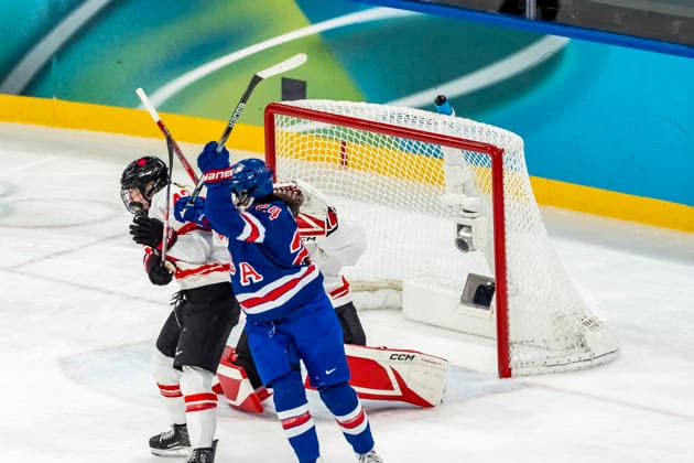 February 19, 2026, Milan, Lombardy, Italy: Goalkeeper Ann-Renee Desbiens 35 of Team Canada saves a goal against Team USA in the Gold Medal Game at the Milano Santagiulia Ice hockey, Eishockey Arena in MILAN, Italy during the 2026 Milano Cortina Winter Olympics. Milan Italy - ZUMAa161 20260219_oly_a161_101 Copyright: xWalterxG.xArcex