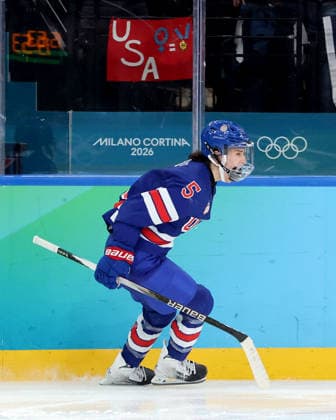 February 19, 2026, Milan, Lombardy, Italy: MEGAN KELLER (5) of the United States celebrates scoring the game winning goal against Ann-Renee Desbiens (35) of Canada in overtime of the women s Ice hockey, Eishockey gold medal game during the Milano Cortina 2026 Olympic Winter games, Winterspiele,Spiele, Summer games at Milano Santagiulia Ice Hockey Arena. Olympics 2026: Milano Cortina: Ice Hockey Womens: Gold Medal Game: USA 2:1 CAN  - ZUMAm117 20260219_oly_m117_026 Copyright: xDavidxMcIntyrex