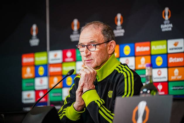 Football UEFA Europa League 2025 2026, Play Offs first leg Celtic FC Glasgow vs VfB Stuttgart Celtic Park Stadium Glasgow, Scotland Martin O Neill Martin Oneill Coach, Celtic Glasgow Press Conference, Media Copyright: xJOERANxSTEINSIEKx