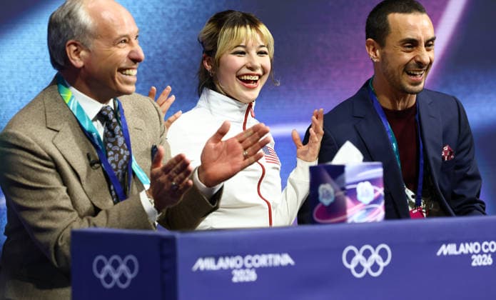 February 19, 2026, Milan, Lombardy, Italy: ALYSA LIU of USA reacts after skating her Women s Single Skating free program in the Figure skating, Eiskunstlauf at the Milano Cortina 2026 Winter Olympic Games, Olympische Spiele, Olympia, OS She obtained and score of 150.20 points. Milan Italy - ZUMAc179 20260219_oly_c179_265 Copyright: xMickaelxChavetx