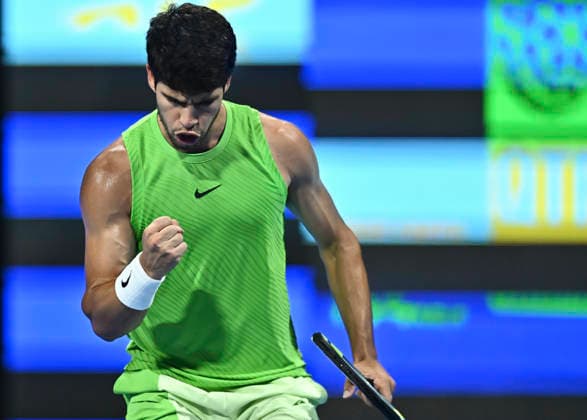 ATP, Tennis Herren Qatar Exxonmobil Open-Quarter Final Carlos Alcaraz of Spain competes against Karen Khachanov of Russia in the Quarter final at the ATP men s Qatar ExxonMobil Open 2026 tennis tournament at the Khalifa International Tennis Complex in Doha, Qatar, on February 19, 2026. DOHA Qatar Copyright: xNOUSHADx