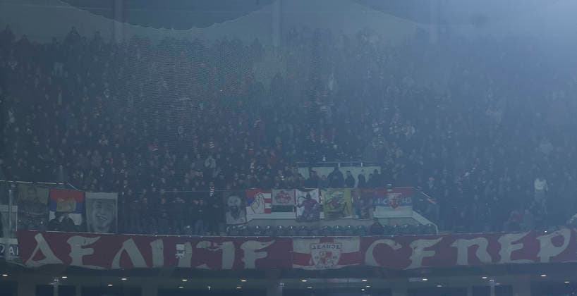 Lille v Crvena Zvezda, UEFA Europa League knock out play-offs 1st leg, season 2025 2026 Delije fans of Crvena Zvezda show their support during the UEFA Europa League 2025 26 League play-offs1st leg match between Lille and FK Crvena Zvezda at Stadium Pierre Mauroy on February 19, 2026 in Lille, France. Lille France Copyright: xPedjaxMilosavljevic STARSPORTx x