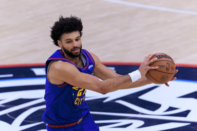 February 19, 2026, Inglewood, California, USA: Jamal Murray 27 of the Denver Nuggets passes the ball during their regular season NBA, Basketball Herren, USA game against the Los Angeles Clippers on Thursday February 19, 2026 at Intuit Dome in Inglewood, California. ARIANA RUIZ PI Inglewood USA - ZUMAp124 20260219_zaa_p124_004 Copyright: xArianaxRuizx