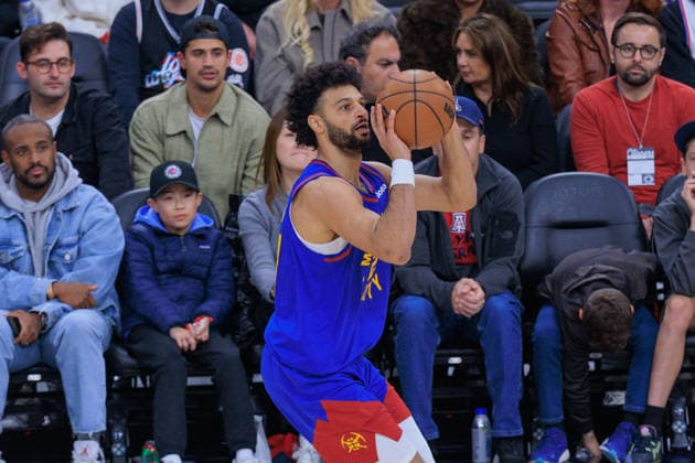 February 19, 2026, Inglewood, California, USA: Jamal Murray 27 of the Denver Nuggets puts up a three point shot during a NBA, Basketball Herren, USA regular season game against the Los Angeles Clippers on Thursday February 19, 2026 at Intuit Dome Arena in Inglewood, California. JAVIER ROJAS PI Clippers Vs. Nuggets  - ZUMAp124 20260219_zaa_p124_029 Copyright: xJavierxRojasx
