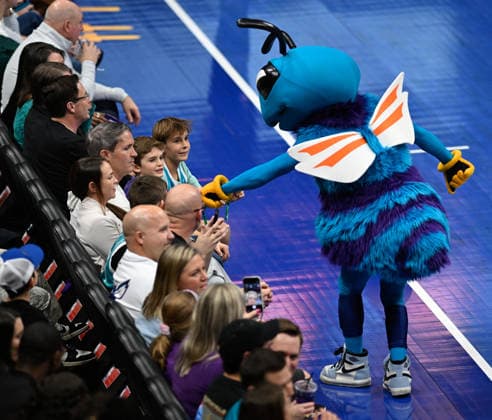 Charlotte Hornets v Houston Rockets - NBA, Basketball Herren, USA CHARLOTTE, USA - FEBRUARY 19: Charlotte Hornets mascot Hugo during the game against the Houston Rockets at the Spectrum Arena in Charlotte NC, United States on February 19, 2026. Peter Zay Anadolu Charlotte United States. Editorial use only. Please get in touch for any other usage.  Copyright: x2026xAnadoluxPeterxZayx