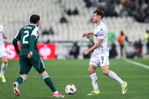Panathinaikos FC v FC Viktoria Plzen - UEFA Europa League 2025 26 Knockout Play-off First Leg Denis Visinsky of Viktoria Plzen is in action during the UEFA Europa League play-offs 1st leg game between Panathinaikos and Viktoria Plzen at Oaka Stadium in Athens, Greece, on February 19, 2026.  Copyright: xStefanosxKyriazisx originalFilename:kyriazis-panathin260219_npGV4.jpg