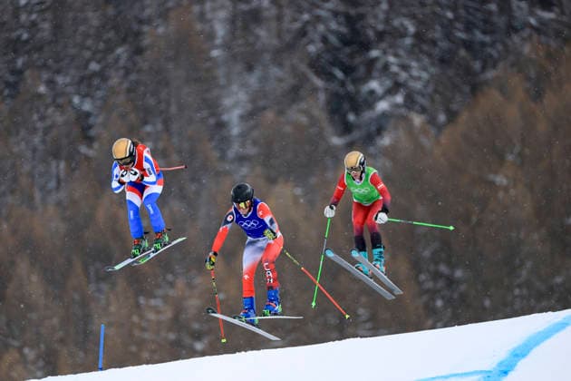 OLYMPICS - Winter Olympic Games, Olympische Spiele, Olympia, OS Milano Cortina 2026 LIVIGNO,ITALY,20.FEB.26 - OLYMPICS, SKI CROSS - Winter Olympic Games Milano Cortina 2026, Skicross, women, qualification. Image shows Jade Grillet Auber (FRA), Brittany Phelan (CAN) and Sonja Gigler (AUT).  GEPAxpictures xWolfgangxGrebien