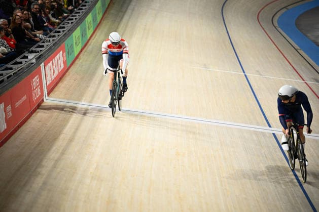 2026 British Cycling Lloyds National Track Championships Picture by Olly Hassell SWpix.com - 20 02 2026 - 2026 British Cycling Lloyds National Track Championships - National Cycling Centre, Manchester, England - Sprint - Men s Sprint 1 16 Finals - Lyall Craig (Team Inspired), David Heald (VC St Raphael) Copyright: x xSWpix.comx(t axPhotographyxHubxLtd)xOllyxHassell SWpix.comx SWP-3203-0202
