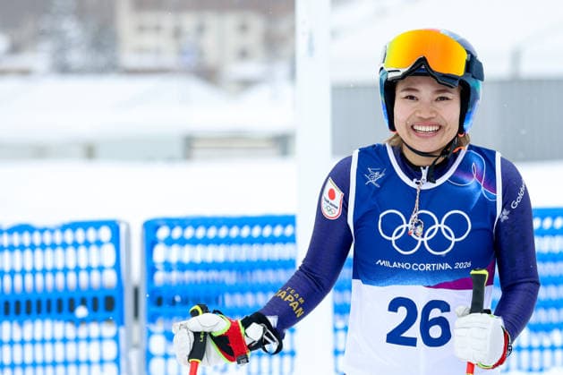 Livigno, Italien 20. Februar 2026: Ski Freestyle Ski Cross Frauen - Olympia 2026 Im Bild: Sakurako Mukogawa (JPN) lachend. Snow Park *** Livigno, Italy February 20, 2026 Ski Freestyle Ski Cross Women Olympia 2026 In the picture Sakurako Mukogawa JPN laughing Snow Park Copyright: xFotostandx xHettichx