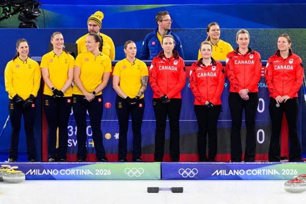 260220 Anna Hasselborg, Sara McManus, Agnes Knochenhauer, Sofia Scharback and Johanna Heldin of Sweden and Rachel Homan, Tracy Fleury, Emma Miskew, Sarah Wilkes and Rachel Brown of Canada ahead of women s semifinal curling match between Canada and Sweden during day 14 of the 2026 Winter Olympics on February 20, 2026 in Cortina. Photo: Jon Olav Nesvold BILDBYRAN COP 217 JE0127 curling Olympic Games, Olympische Spiele, Olympia, OS olympics winter olympics os ol olympiska spel vinter-os olympiske leker milano cortina 2026 milan cortina 2026 milano cortina 2026 olympic games milano cortina 2026 winter olympic games milano cortina-os milano cortina-ol vinter-ol 14 bbeng sverige sweden kanada canada dam *** 260220 Anna Hasselborg, Sara McManus, Agnes Knochenhauer, Sofia Scharback and Johanna Heldin of Sweden and Rachel Homan, Tracy Fleury, Emma Miskew, Sarah Wilkes and Rachel Brown of Canada ahead of women s semifinal curling match between Canada and Sweden during day 14 of the 2026 Winter Olympics on February 20, 2026 in Cortina Photo Jon Olav Nesvold BILDBYRAN COP 217 JE0127 curling olympic games olympics winter olympics os ol olympiska spel vinter os olympiske leker milano cortina 2026 milan cortina 2026 milano cortina 2026 olympic games milano cortina 2026 winter olympic games milano cortina os milano cortina ol olympiska spel vinter ol 14 bbeng sverige sweden kanada canada dam  Copyright: JONxOLAVxNESVOLD BB260220JE001