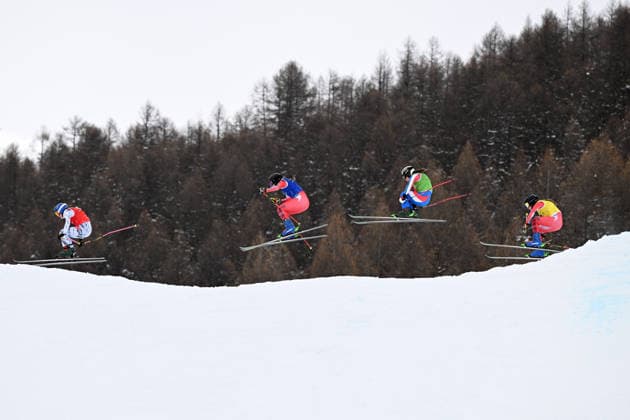 2026 WINTER Olympic Games, Olympische Spiele, Olympia, OS (L-R) Fanny Smith of Switzerland, Hannah Schmidt of Canada, Jade Grillet-Aubert of France and Brittany Phelan of Canada compete in the quarterfinal of the Women™s Ski Cross at Livigno Snow Park, on day 14 of the 2026 Milano Cortina Winter Olympic Games in Italy, Friday, February 20, 2026. ( NO ARCHIVING, EDITORIAL USE ONLY LIVIGNO SONDRIO ITALY  Copyright: xDANxHIMBRECHTSx 20260221168151891713
