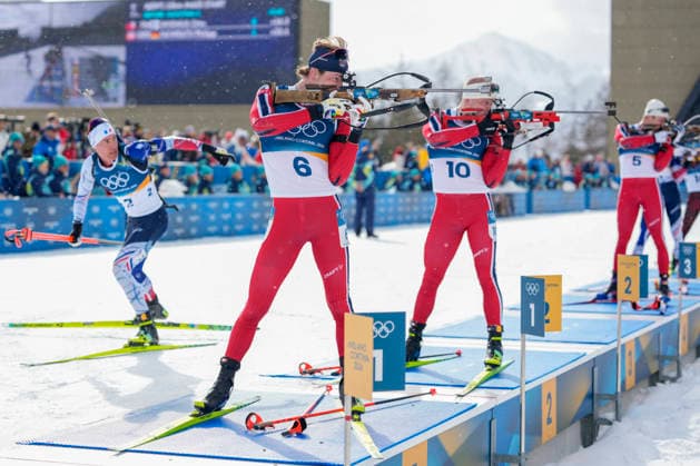 Winter Olympics in Milan Cortina 2026 Anterselva, Italy 20260220. Sturla Holm Laegreid from Norway, Johannes Dale-Skjevdal from Norway, Vetle Sjaastad Christiansen from Norway and Quentin Fillon Maillet from France during the men s 15 km mass start in biathlon at the Winter Olympics in Milano Cortina 2026. Photo: Heiko Junge NTB Anterselva Italy EDITORIAL USE ONLY. RESTRICTED USE FOR BETTING COMPANIES Ref:_SPO69vz9c0H6Gw.jpg *** Winter Olympics in Milan Cortina 2026 Anterselva, Italy 20260220 Sturla Holm Laegreid from Norway, Johannes Dale Skjevdal from Norway, Vetle Sjaastad Christiansen from Norway and Quentin Fillon Maillet from France during the men s 15 km mass start in biathlon at the Winter Olympics in Milano Cortina 2026 Photo Heiko Junge NTB Anterselva Italy EDITORIAL USE ONLY RESTRICTED USE FOR BETTING COMPANIES  Copyright: xHeikoxJungex xNTBx
