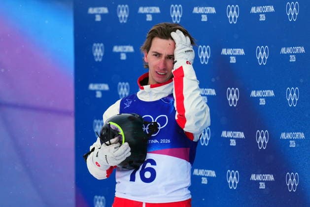 February 20, 2026, Livigno, Italy: Canada s Emile Nadeau reacts to his run during the men s aerials final at the Milano Cortina 2026 Winter Olympic Games, Olympische Spiele, Olympia, OS in Livigno, Italy, Friday, Feb. 20, 2026. Canada News - February 20, 2026  - ZUMAc35_ 20260220_zaf_c35_024 Copyright: xSeanxKilpatrickx