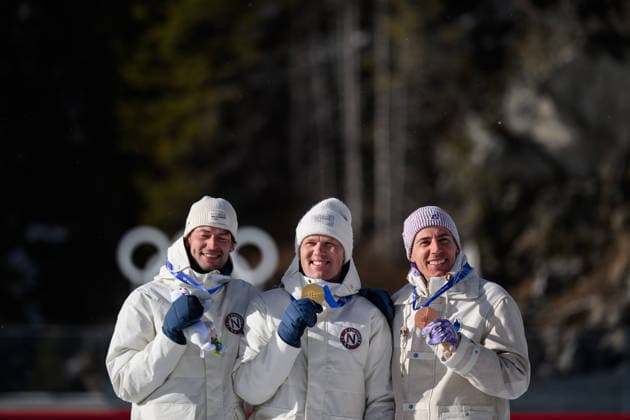 260220 Sturla Holm Laegreid of Norway, Johannes Dale-Skjevdal of Norway and Quentin Fillon Maillet of France pose for a photo with their medals after the men s biathlon 15 km mass start during day 14 of the 2026 Winter Olympics on February 20, 2026 in Anterselva. Photo: Mathias Bergeld BILDBYRAN kod MB MB1339 skidskytte biathlon skiskyting Olympic Games, Olympische Spiele, Olympia, OS olympics winter olympics os ol olympiska spel vinter-os olympiske leker milano cortina 2026 milan cortina 2026 milano cortina 2026 olympic games milano cortina 2026 winter olympic games milano cortina-os milano cortina-ol vinter-ol 14 bbeng masstart mass start jubel celebration guld gold os-guld norge *** 260220 Sturla Holm Laegreid of Norway, Johannes Dale Skjevdal of Norway and Quentin Fillon Maillet of France pose for a photo with their medals after the men s biathlon 15 km mass start during day 14 of the 2026 Winter Olympics on February 20, 2026 in Anterselva Photo Mathias Bergeld BILDBYRAN code MB MB1339 biathlon biathlon olympic games olympics olympics winter olympics os ol olympiska spel vinter os olympiske leker milano cortina 2026 milan cortina 2026 milano cortina 2026 olympic games milano cortina 2026 winter olympic games milano cortina os milano cortina ol vinter ol 14 bbeng masstart mass start jubel celebration guld gold os guld norge  Copyright: MATHIASxBERGELD BB260220MB067