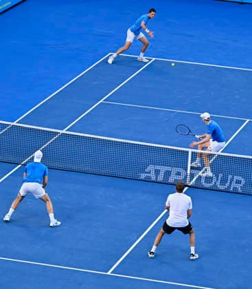 ATP, Tennis Herren Qatar ExxonMobil Open-Doubles Final Harri Heliovaara (top-R) of Finland and Henry Patten of Great Britain competes against Julian Cash and Lloyd Glasspool of Great Britain in the Doubles Final match at the ATP men s Qatar ExxonMobil Open 2026 tennis tournament at the Khalifa International Tennis Complex in Doha, Qatar, on February 20, 2026. DOHA Qatar Copyright: xNOUSHADx