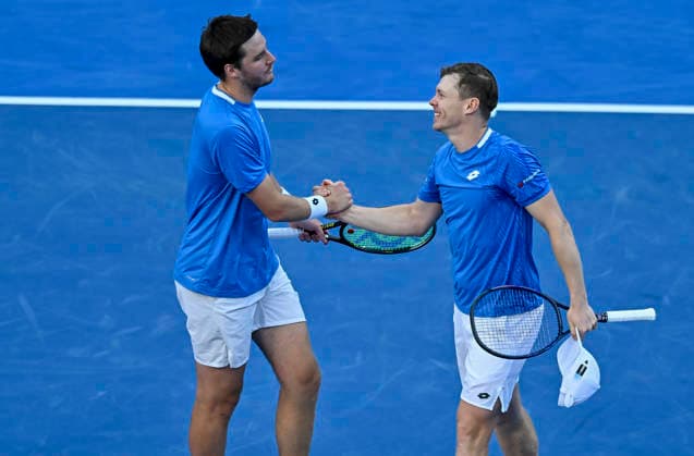ATP, Tennis Herren Qatar ExxonMobil Open-Doubles Final Harri Heliovaara of Finland and Henry Patten of Great Britain celebrates after winning against Julian Cash and Lloyd Glasspool of Great Britain in the Doubles Final match at the ATP men s Qatar ExxonMobil Open 2026 tennis tournament at the Khalifa International Tennis Complex in Doha, Qatar, on February 20, 2026. DOHA Qatar Copyright: xNOUSHADx