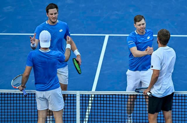ATP, Tennis Herren Qatar ExxonMobil Open-Doubles Final Harri Heliovaara (top-R) of Finland and Henry Patten (top-L) of Great Britain celebrates after winning against Julian Cash and Lloyd Glasspool of Great Britain in the Doubles Final match at the ATP men s Qatar ExxonMobil Open 2026 tennis tournament at the Khalifa International Tennis Complex in Doha, Qatar, on February 20, 2026. DOHA Qatar Copyright: xNOUSHADx