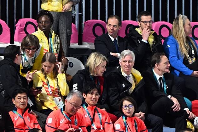 Belgian ambassador to Italy, Andy Detaille, Princess Eleonore, Queen Mathilde of Belgium, King Philippe - Filip of Belgium and BOIC - COIB chairman Jean-Michel Saive attend the Women s 1500m Speed skating, Eisschnelllauf race at the Milano Cortina 2026 Olympic Winter games, Winterspiele,Spiele, Summer games on Friday 20 February 2026 in Milan, Italy. The XXV Winter Olympics take place from 6 to 22 February 2026 in Italy. JASPERxJACOBS  x164334432x