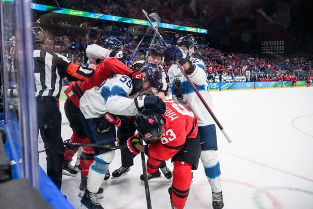 260220 Rasmus Ristolainen of Finland and Brad Marchand of Canada in the men s Ice hockey, Eishockey semifinal between Canada and Finland during day 14 of the 2026 Winter Olympics on February 20, 2026 in Milan. Photo: Carl Sandin BILDBYRAN kod CS CS0887 ishockey ice hockey Olympic Games, Olympische Spiele, Olympia, OS olympics winter olympics os ol olympiska spel vinter-os olympiske leker milano cortina 2026 milan cortina 2026 milano cortina 2026 olympic games milano cortina 2026 winter olympic games milano cortina-os milano cortina-ol vinter-ol 14 bbeng finland canada kanada *** 260220 Rasmus Ristolainen of Finland and Brad Marchand of Canada in the men s ice hockey semifinal between Canada and Finland during day 14 of the 2026 Winter Olympics on February 20, 2026 in Milan Photo Carl Sandin BILDBYRAN kod CS CS0887 ishockey ice hockey olympic games olympics winter olympics os ol olympiska spel vinter os olympiske leker milano cortina 2026 milan cortina 2026 milano cortina 2026 olympic games milano cortina 2026 winter olympic games milano cortina os milano cortina ol vinter ol 14 bbeng finland canada kanada  Copyright: CARLxSANDIN BB260220CS013