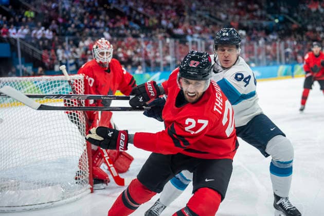 Ice hockey, Eishockey - Milano Cortina 2026 Winter Olympics: Day 14 Shea Theodore, Kaapo Kakko during the Men s Playoffs Semi-final match between Canada and Finland of the Milano Cortina 2026 Winter Olympic Games, Olympische Spiele, Olympia, OS at Milano Santagiulia Ice Hockey Arena on February 20, 2026 in Milan, Italy. Milano Italy  Copyright: xAndrzejxIwanczukx originalFilename:iwanczuk-icehocke260220_npSNb.jpg