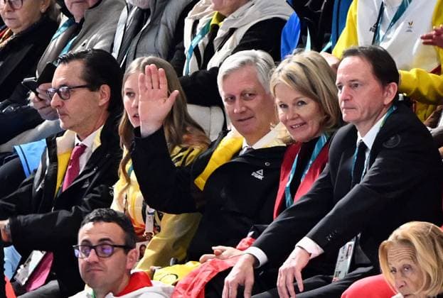 Belgian ambassador to Italy, Andy Detaille, Princess Eleonore, Queen Mathilde of Belgium, King Philippe - Filip of Belgium and BOIC - COIB chairman Jean-Michel Saive attend the Women s 1500m Speed skating, Eisschnelllauf race at the Milano Cortina 2026 Olympic Winter games, Winterspiele,Spiele, Summer games on Friday 20 February 2026 in Milan, Italy. The XXV Winter Olympics take place from 6 to 22 February 2026 in Italy. JASPERxJACOBS  x164335785x