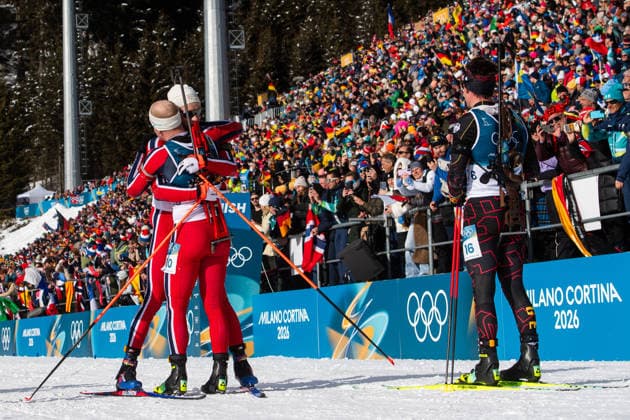 260220 Vetle Sjastad Christiansen and Johannes Dale-Skjevdal of Norway celebrate and hug after competing in men s biathlon 15 km mass start during day 14 of the 2026 Winter Olympics on February 20, 2026 in Anterselva. Photo: Mathias Bergeld BILDBYRAN kod MB MB1339 skidskytte biathlon skiskyting Olympic Games, Olympische Spiele, Olympia, OS olympics winter olympics os ol olympiska spel vinter-os olympiske leker milano cortina 2026 milan cortina 2026 milano cortina 2026 olympic games milano cortina 2026 winter olympic games milano cortina-os milano cortina-ol vinter-ol 14 bbeng masstart mass start jubel norge norway *** 260220 Vetle Sjastad Christiansen and Johannes Dale Skjevdal of Norway celebrate and hug after competing in men s biathlon 15 km mass start during day 14 of the 2026 Winter Olympics on February 20, 2026 in Anterselva Photo Mathias Bergeld BILDBYRAN code MB MB1339 biathlon biathlon olympic games olympics olympics winter olympics os ol olympiska spel vinter os olympiske leker milano cortina 2026 milan cortina 2026 milano cortina 2026 olympic games milano cortina 2026 winter olympic games milano cortina os milano cortina ol vinter ol 14 bbeng masstart mass start jubel norge norway  Copyright: MATHIASxBERGELD BB260220MB107
