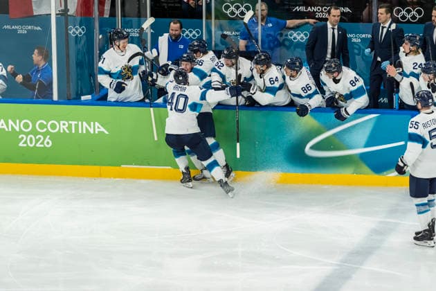 February 20, 2026, Milan, Lombardy, Italy: Forward Erik Haula 56 of Team Finland scores a goal against Team Canada in the Mens Team Canada Vs Team Finland Play-offs Semifinals game at the Milano Santagiulia Ice hockey, Eishockey Arena in MILAN, Italy during the 2026 Milano Cortina Winter Olympics. Olympics 2026: Milano Cortina: Ice Hockey Mens: Erik Haula  - ZUMAa161 20260220_oly_a161_015 Copyright: xWalterxG.xArcex