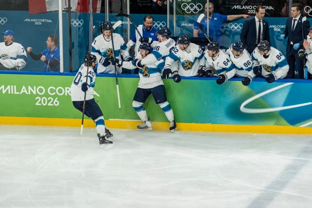 February 20, 2026, Milan, Lombardy, Italy: Forward Erik Haula 56 of Team Finland scores a goal against Team Canada in the Mens Team Canada Vs Team Finland Play-offs Semifinals game at the Milano Santagiulia Ice hockey, Eishockey Arena in MILAN, Italy during the 2026 Milano Cortina Winter Olympics. Olympics 2026: Milano Cortina: Ice Hockey Mens: Erik Haula  - ZUMAa161 20260220_oly_a161_016 Copyright: xWalterxG.xArcex
