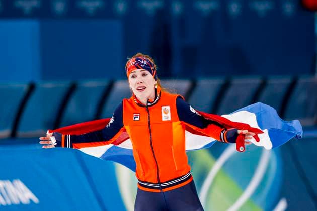 winner Antoinette Rijpma-De Jong of the Netherlands celebrating and holding flag after Women s 1500m, Milano Cortina 2026 Winter Olympics: Day 14, Speed skating, Eisschnelllauf - Milano Cortina 2026 Winter Olympics: Day 14, Milano Speed Skating Stadium, February 20, 2026, Milan, Italy.