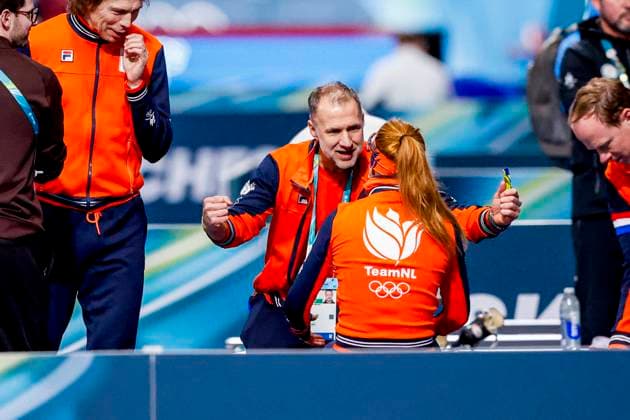 coach Dennis van der Gun celebrates with winner Antoinette Rijpma-De Jong of the Netherlands after Women s 1500m, Milano Cortina 2026 Winter Olympics: Day 14, Speed skating, Eisschnelllauf - Milano Cortina 2026 Winter Olympics: Day 14, Milano Speed Skating Stadium, February 20, 2026, Milan, Italy.