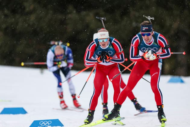 (260220) -- ANTERSELVA, Feb. 20, 2026 -- Johannes Dale-Skjevdal (C) of Norway competes during the biathlon men s 15km mass start event at the 2026 Milan-Cortina Winter Olympics in Anterselva, Italy, Feb. 20, 2026. ) (MICO2026)ITALY-ANTERSELVA-OLYMPIC Winter games, Winterspiele,Spiele, Summer games BIATHLON-MEN S 15KM MASS START ZhangxTao 
