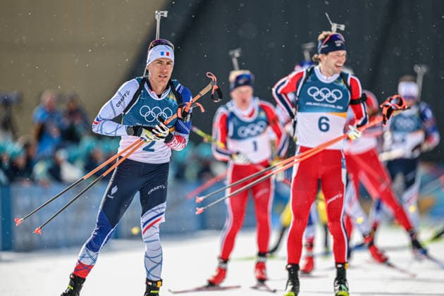 (260220) -- ANTERSELVA, Feb. 20, 2026 -- Quentin Fillon Maillet (1st L) of France competes during the biathlon men s 15km mass start event at the 2026 Milan-Cortina Winter Olympics in Anterselva, Italy, Feb. 20, 2026. ) (MICO2026)ITALY-ANTERSELVA-OLYMPIC Winter games, Winterspiele,Spiele, Summer games BIATHLON-MEN S 15KM MASS START JiangxHan 
