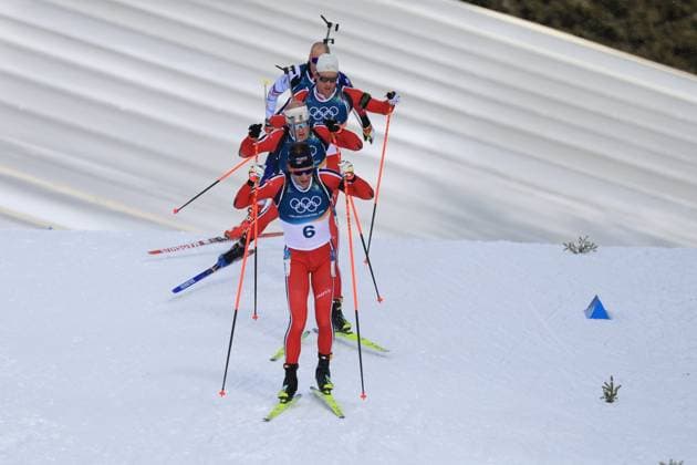 Jeux Olympiques d hiver Milan Cortina PHOTOPQR LE COURRIER PICARD Haslin ; Anterselva ; 20 02 2026 ; 20 02 26 Jeux Olympiques d hiver Milan Cortina - Winter Olympics games Milano Cortina Biathlon mass start hommes Sturla Lagreid (Nor) - Johannes Dale - Vetle Christiansen -Emilien Jacquelin Photo Fred Haslin *** Local Caption *** Anterselva Sud Tyrol France  Copyright: xPHOTOPQR LExCOURRIERxPICARD MAXPxHaslinx 20260220LCP4433 20260220LCP4433