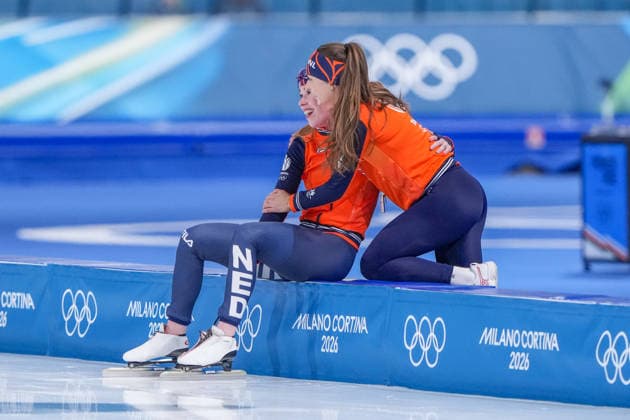 2026-02-20 - Milano Cortina 2026 Winter Olympics 1500m Women MILAN, ITALY - FEBRUARY 20: Antoinette Rijpma-De Jong of Netherlands, Femke Kok of Netherlands during the 1500m Women on day 16 of the Milano Cortina 2026 Winter Olympics at the Milano Speed skating, Eisschnelllauf Arena on February 20, 2026 in Milan, Italy Milan Milano Speed Skating Arena Italy Content not available for redistribution in The Netherlands directly or indirectly through any third parties. Copyright: xAndrexWeeningx