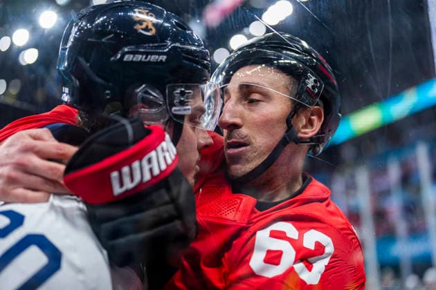Ice hockey, Eishockey - Milano Cortina 2026 Winter Olympics: Day 14 Brad Marchand during the Men s Playoffs Semi-final match between Canada and Finland of the Milano Cortina 2026 Winter Olympic Games, Olympische Spiele, Olympia, OS at Milano Santagiulia Ice Hockey Arena on February 20, 2026 in Milan, Italy. Milano Italy  Copyright: xAndrzejxIwanczukx originalFilename:iwanczuk-icehocke260220_np8lz.jpg