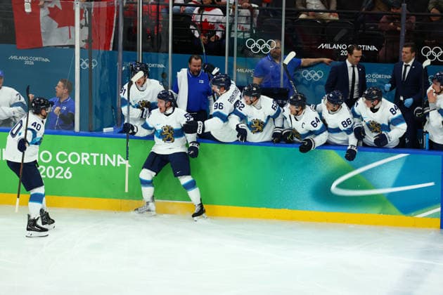 February 20, 2026, Milan, Lombardy, Italy: ERIK HAULA 56 of Finland celebrates scoring his side s second goal shorthanded in the Semifinal game between Team Canada (CAN) and Team Finland (FIN) at the Milano Cortina 2026 Olympic Games, Olympische Spiele, Olympia, OS Olympics 2026: Milano Cortina: Ice hockey, Eishockey Men: CAN:FIN  - ZUMAc179 20260220_oly_c179_035 Copyright: xMickaelxChavetx
