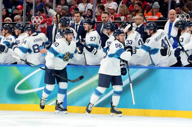 February 20, 2026, Milan, Lombardy, Italy: Erik Haula (56) of Team Finland after a goal against Team Canada in a men s Ice hockey, Eishockey semifinal during the Milano Cortina 2026 Olympic Winter games, Winterspiele,Spiele, Summer games at Milano Santagiulia Ice Hockey Arena Milan Italy - ZUMAm117 20260220_oly_m117_016 Copyright: xDavidxMcIntyrex