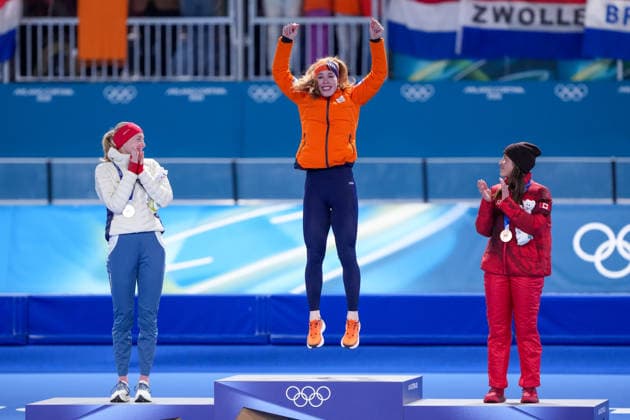 2026-02-20 - Milano Cortina 2026 Winter Olympics 1500m Women MILAN, ITALY - FEBRUARY 20: Ragne Wiklund of Norway, Antoinette Rijpma-De Jong of Netherlands, Valerie Maltais of Canada during the 1500m Women on day 16 of the Milano Cortina 2026 Winter Olympics at the Milano Speed skating, Eisschnelllauf Arena on February 20, 2026 in Milan, Italy Milan Milano Speed Skating Arena Italy Content not available for redistribution in The Netherlands directly or indirectly through any third parties. Copyright: xAndrexWeeningx