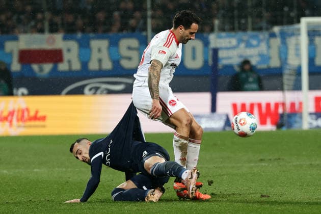 Bochum, Germany, 20 02 26, Erhan Masovic VfL Bochum and Adriano Grimaldi 1 FC Nuernberg in a duel during the match of the 2 Bundesliga between VfL 1848 Bochum 1 FC Nuernberg at the Vonovia Ruhrstadion in Bochum Photo by Joachim Bywaletz DFB DFL REGULATIONS PROHIBIT ANY USE OF PHOTOGRAPHS AS IMAGE SEQUENCES AND OR QUASI VIDEO Copyright: JoachimxBywaletz xJB-Sportfoto