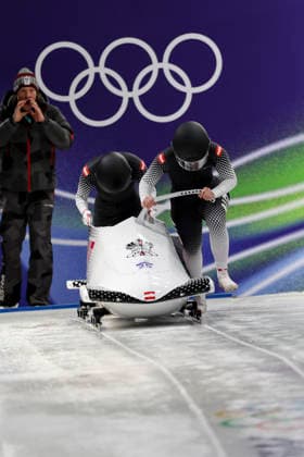 OLYMPICS - Winter Olympic Games, Olympische Spiele, Olympia, OS Milano Cortina 2026 CORTINA D AMPEZZO,ITALY,20.FEB.26 - OLYMPICS, BOBSLEIGH - Winter Olympic Games Milano Cortina 2026, 2-woman, heat 1 and 2. Image shows Victoria Festin and Lea Haslwanter (AUT).  GEPAxpictures xMaticxKlansek