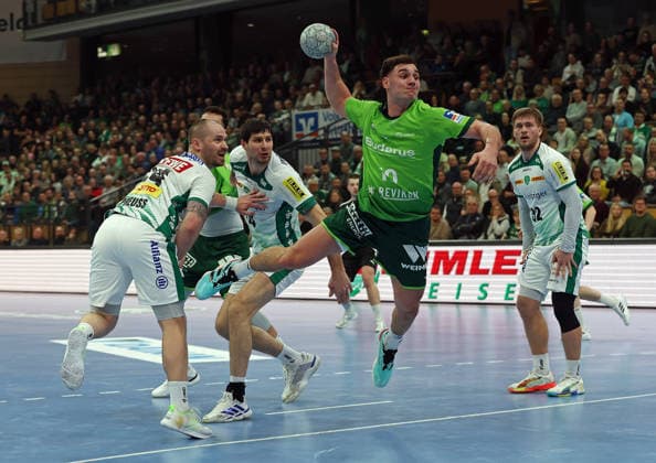 20 02 2026, xovx, Handball Daikin Handball Bundesliga, HSG Wetzlar SC DHfK Leipzig v l Moritz Preuss SC DHfK Leipzig , Filip Vistorop HSG Wetzlar , Marko Mamic SC DHfK Leipzig , Josip Simic HSG Wetzlar , Franz Semper SC DHfK Leipzig Wetzlar Buderus Arena Hessen Germany EN