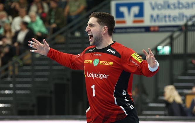 20 02 2026, xovx, Handball Daikin Handball Bundesliga, HSG Wetzlar SC DHfK Leipzig Cheers for Domenico Ebner SC DHfK Leipzig Wetzlar Buderus Arena Hessen Germany EN